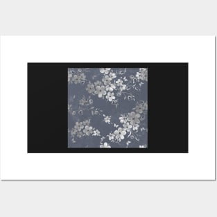 Dark Gray Floral Pattern Posters and Art